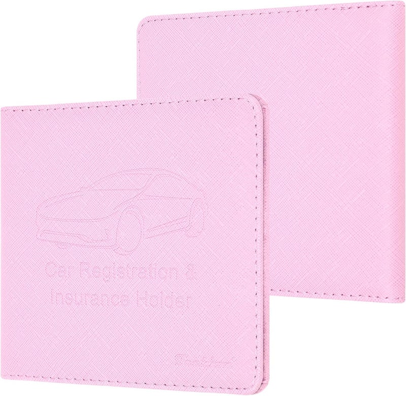 Techion Car Insurance and Registration Holder, 5.5 x 5 Inch PU Leather Vehicle Glove Box Organizer Wallet Case for Insurance Card, Driver License, Paperwork - Pink - Image 2