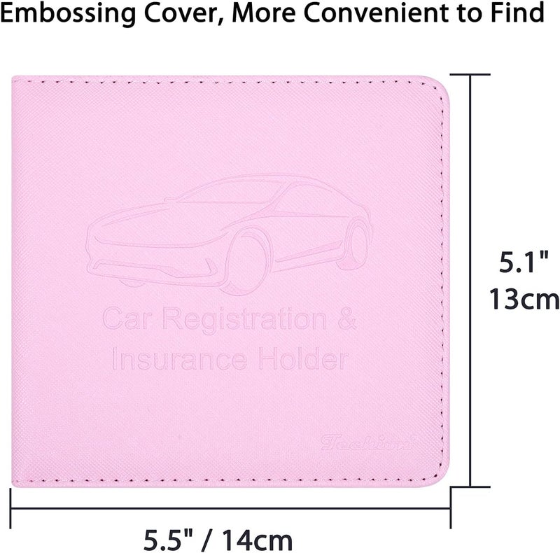 Techion Car Insurance and Registration Holder, 5.5 x 5 Inch PU Leather Vehicle Glove Box Organizer Wallet Case for Insurance Card, Driver License, Paperwork - Pink - Image 4