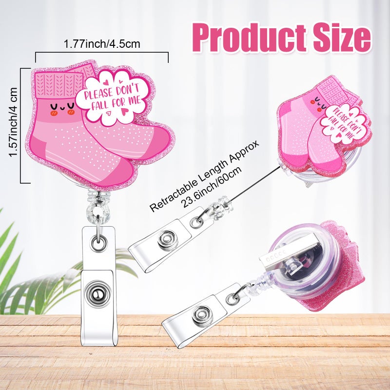 Remuuly 8 Pcs Cute Nurse Badge Reel Retractable Glitter Cow Daisy Smile Face Pink Bow Girly Funny Accessories Name Tag ID Clip Holder for Christmas Nurse Gifts Office School Hospital Teacher - Image 2