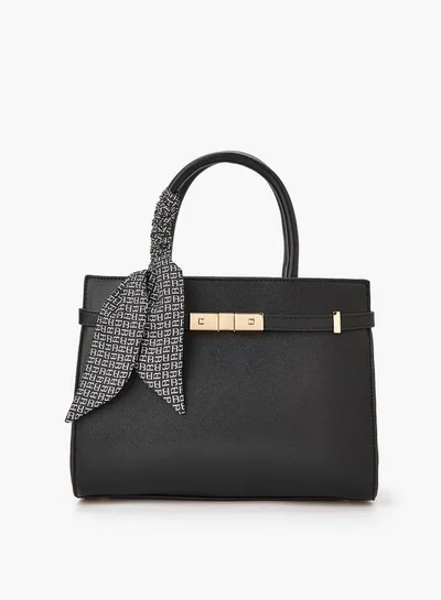 Flora Bella By Shoexpress Solid Tote Bag with Scarf Detail and Double Handle