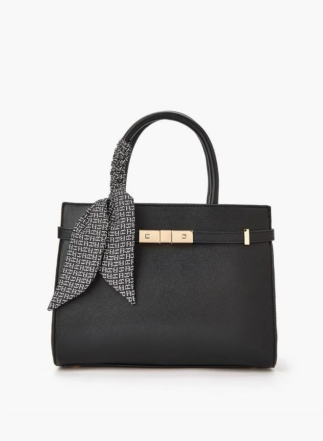 Solid Tote Bag with Scarf Detail and Double Handle