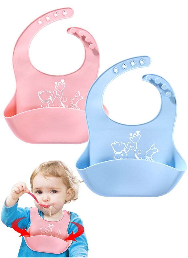 Sharpdo 2PCS Silicone Baby Weaning Bibs, Adjustable Waterproof Baby Feeding Bibs  - Image 1