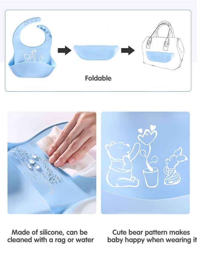 Sharpdo 2PCS Silicone Baby Weaning Bibs, Adjustable Waterproof Baby Feeding Bibs  - Image 3