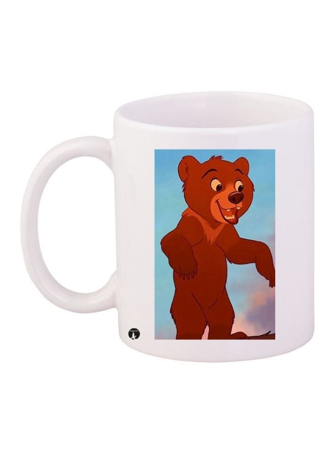 Cartoon Bear Printed Coffee Mug White/Blue/Brown 11ounce