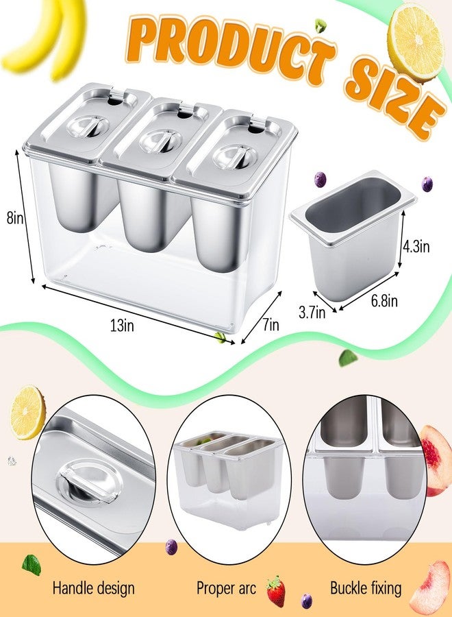 Singhoow Chilled Condiment Server with Lid and 3 Compartments Ice Chilled Condiment Caddy Condiment Organizer Garnish Tray Seasoning Box for Restaurant Serving Party Supply Fruit Salad Food Container - Image 2