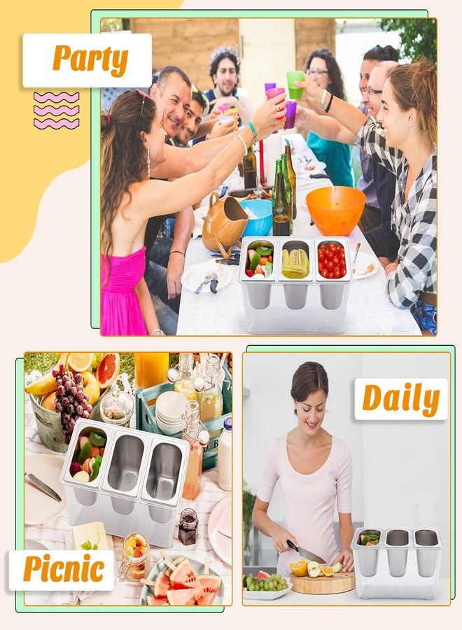 Singhoow Chilled Condiment Server with Lid and 3 Compartments Ice Chilled Condiment Caddy Condiment Organizer Garnish Tray Seasoning Box for Restaurant Serving Party Supply Fruit Salad Food Container - Image 4