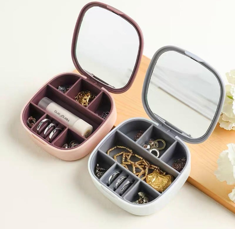 Multicolor Travel Small Jewelry Organizer with Inner Mirror and Smart Compartments, Provides Perfect Protection for Accessories and Keeps Them Organized in Your Bag Easily - Image 3