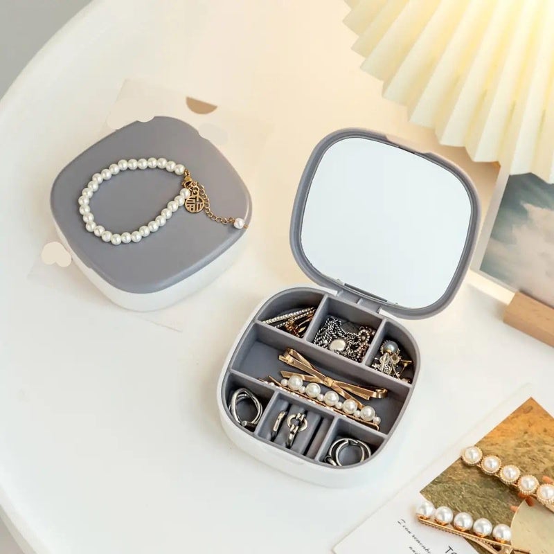 Multicolor Travel Small Jewelry Organizer with Inner Mirror and Smart Compartments, Provides Perfect Protection for Accessories and Keeps Them Organized in Your Bag Easily - Image 2