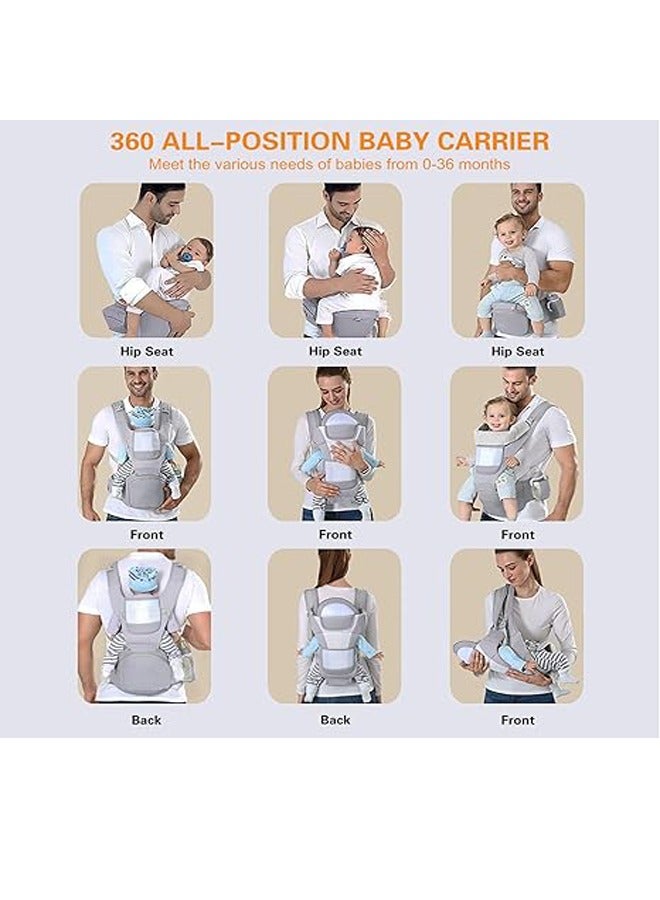 LO.BABY.VE Baby Carrier Ergonomic Infant Carrier with Hip Seat Soft Baby Carrier Newborn to Toddler 7-45lbs Front and Back Baby Holder Carrier (Grey) - Image 3