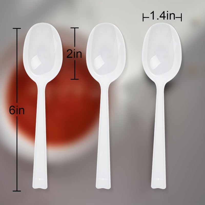Hokeding 6" Spoons Plastic Disposable,White Plastic Spoons Individually Wrapped 100 pack for Party Supplies,Reusable Plastic Spoons for Outdoors, Home, Office Use(White) - Image 2