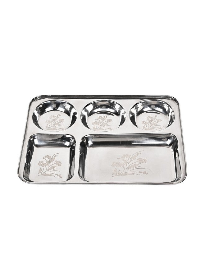 KC Stainless Steel Laser Partition Plate 5 in1 / Bhojan Thali/Dinner Plate Set of 6 - Image 2