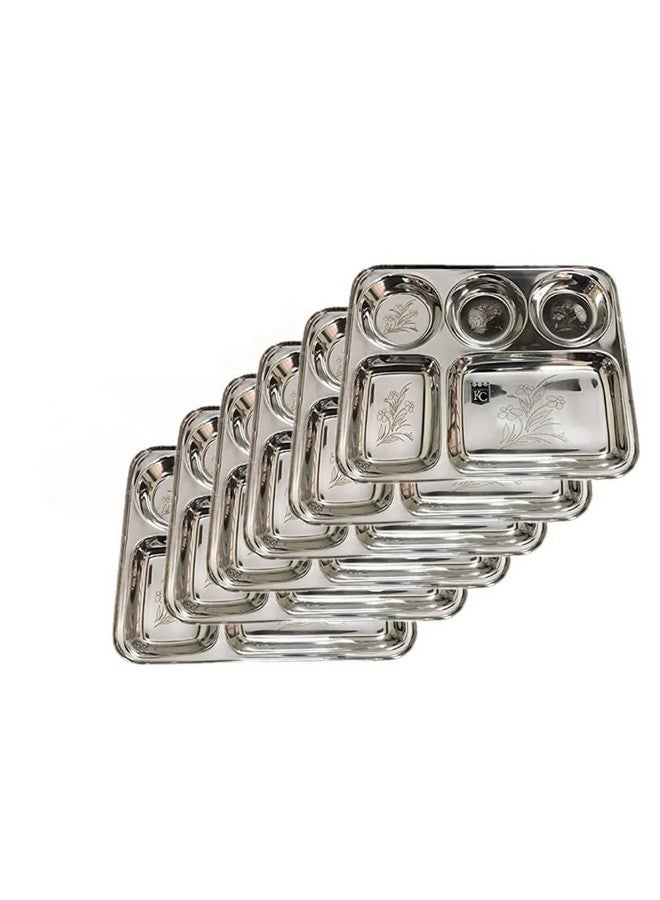 KC Stainless Steel Laser Partition Plate 5 in1 / Bhojan Thali/Dinner Plate Set of 6 - Image 3