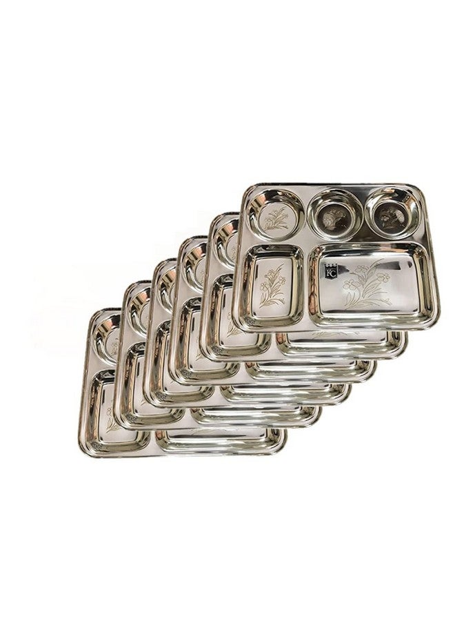 KC Stainless Steel Laser Partition Plate 5 in1 / Bhojan Thali/Dinner Plate Set of 6 - Image 5