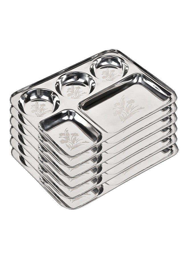 KC Stainless Steel Laser Partition Plate 5 in1 / Bhojan Thali/Dinner Plate Set of 6 - Image 1