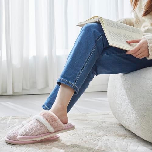 MAXTOP House Slippers for Women Fluffy Memory Foam Cute Comfy Fuzzy Slippers Slip on Anti-Skid Christmas Gifts for Women Mom Indoor and Outdoor Size 9 10 Pink - Image 2