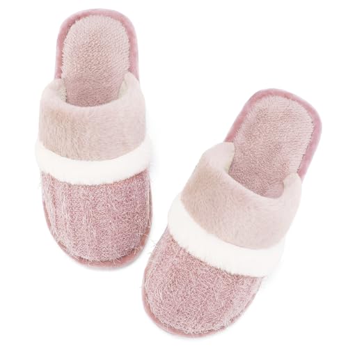 MAXTOP House Slippers for Women Fluffy Memory Foam Cute Comfy Fuzzy Slippers Slip on Anti-Skid Christmas Gifts for Women Mom Indoor and Outdoor Size 9 10 Pink - Image 1