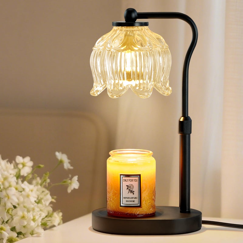 CASTLELIFE Candle Warmer Lamp with Timer & Stepless Dimming, Height Adjustable Electric Wax Warmer for Jar Candles, Flower Wax Melter with Wood Base, Gifts for Women Home Decor, Black Wood - Image 1