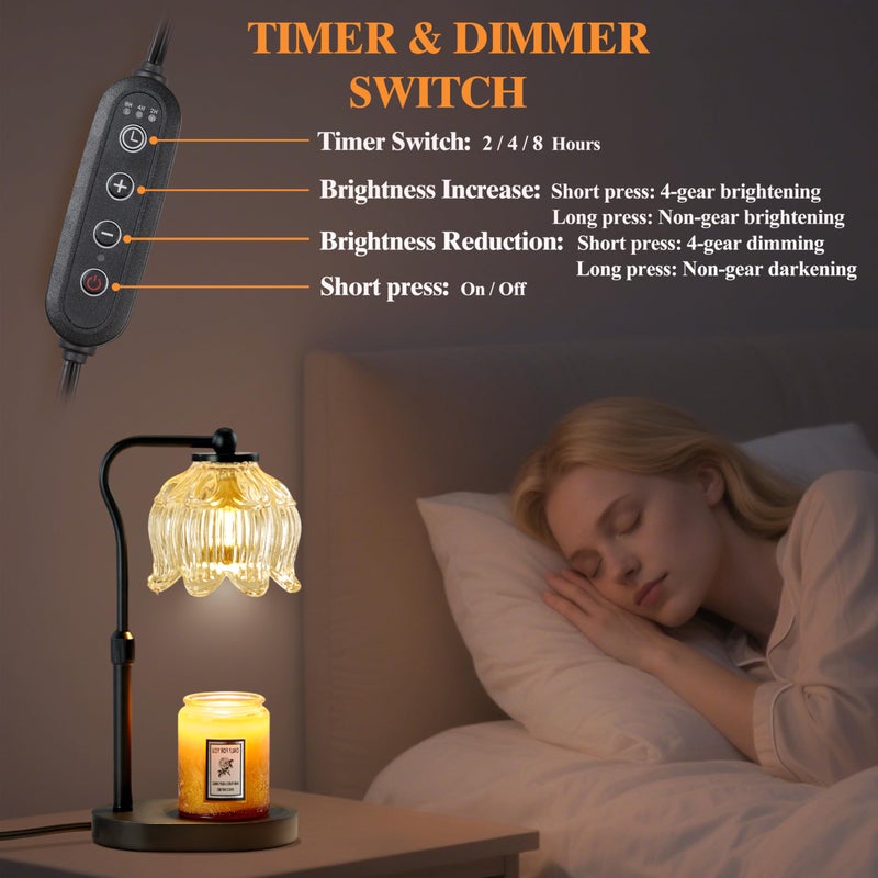 CASTLELIFE Candle Warmer Lamp with Timer & Stepless Dimming, Height Adjustable Electric Wax Warmer for Jar Candles, Flower Wax Melter with Wood Base, Gifts for Women Home Decor, Black Wood - Image 5
