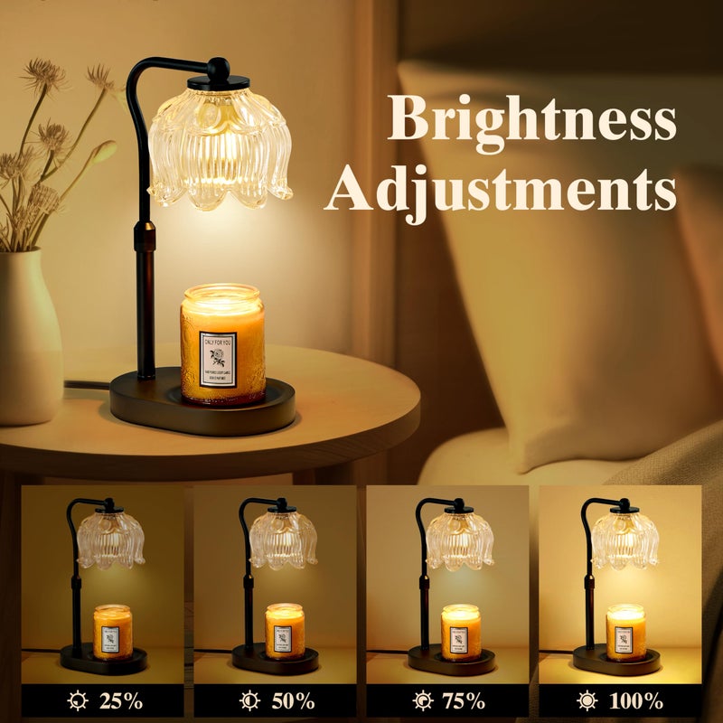 CASTLELIFE Candle Warmer Lamp with Timer & Stepless Dimming, Height Adjustable Electric Wax Warmer for Jar Candles, Flower Wax Melter with Wood Base, Gifts for Women Home Decor, Black Wood - Image 3