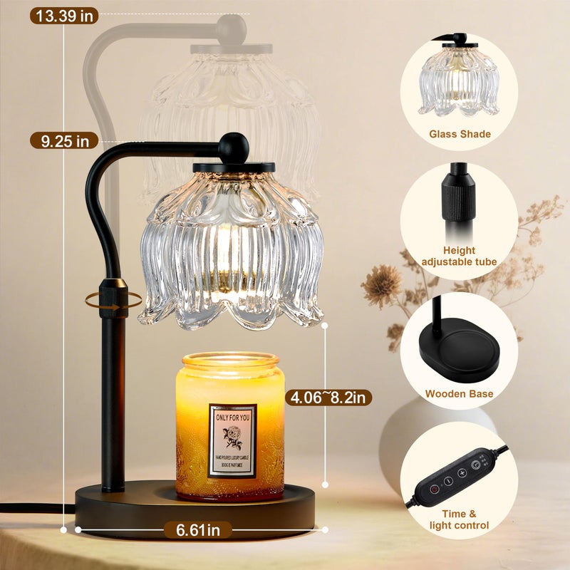 CASTLELIFE Candle Warmer Lamp with Timer & Stepless Dimming, Height Adjustable Electric Wax Warmer for Jar Candles, Flower Wax Melter with Wood Base, Gifts for Women Home Decor, Black Wood - Image 2