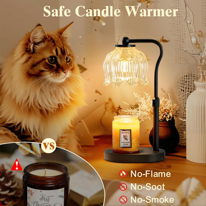CASTLELIFE Candle Warmer Lamp with Timer & Stepless Dimming, Height Adjustable Electric Wax Warmer for Jar Candles, Flower Wax Melter with Wood Base, Gifts for Women Home Decor, Black Wood - Image 4