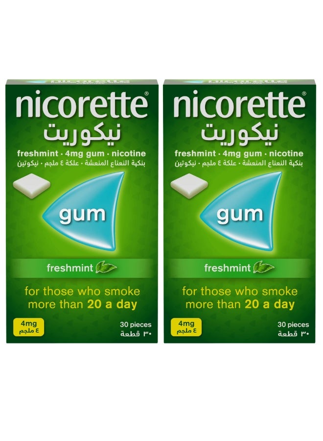 nicorette Pack of 2 Nicorette 4mg Nicotine Gum Fresh Mint Flavor Sugar Free 30 Pieces - Image 1