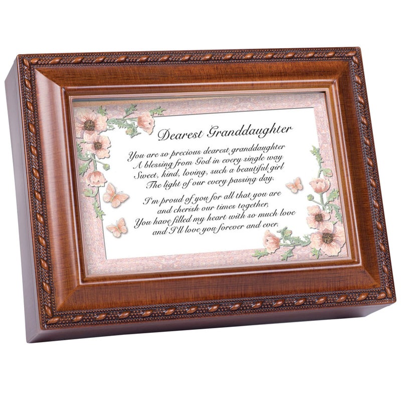 Cottage Garden Cottage Garden Dearest Granddaughter So Precious Woodgrain Rope Trim Jewelry Music Box Plays You are My Sunshine 
