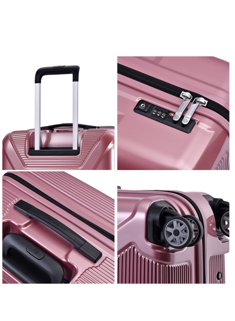 إيمينينت حقيبة سفر صلبة بعجلات مزدوجة هادئة من البولي كربونات خفيفة الوزن مع قفل ، مجموعة من  قطع، وردي لامع - Image 5