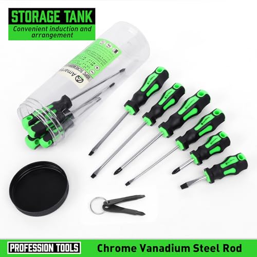 Amartisan 10-Piece Magnetic Screwdrivers Set, 5 Phillips and 5 Slotted Tips Professional Cushion Grip Screwdriver Set 2pcs Portable Multifunction Key Mini Screwdriver (Green) - Image 3