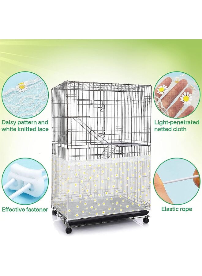 Large Bird Cage Cover Bird Cage Seed Catcher Bird Cage Liner Net Bird Cage Skirt Guard Birdcage,Adjustable Nylon Mesh Net for Parrot Parakeet Macaw Round Square Cage Daisy Design - Image 4
