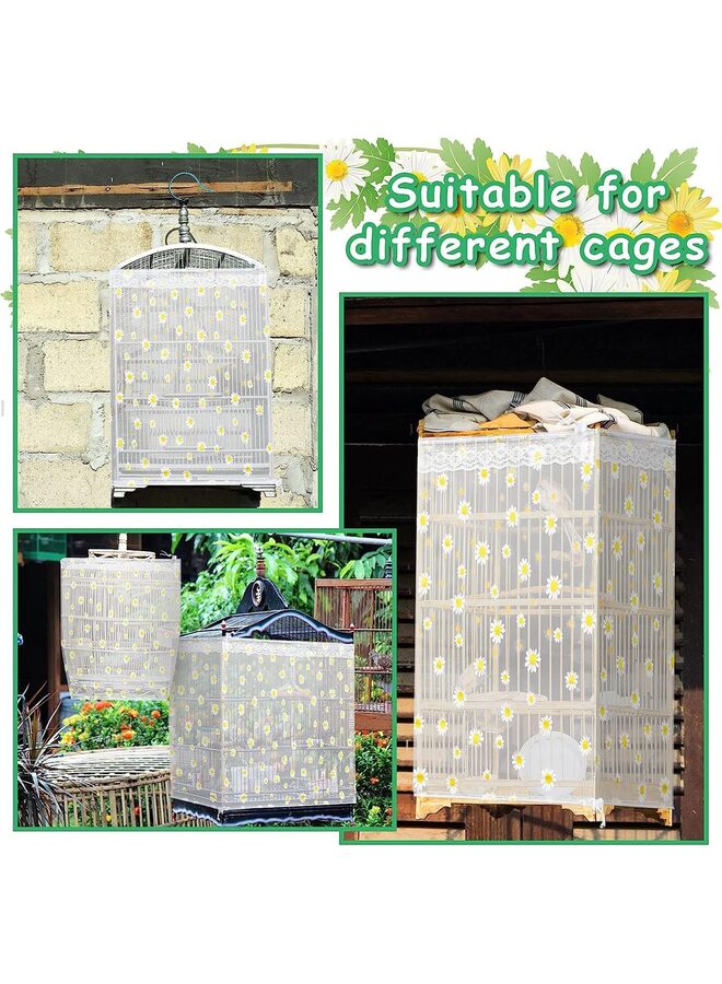 Large Bird Cage Cover Bird Cage Seed Catcher Bird Cage Liner Net Bird Cage Skirt Guard Birdcage,Adjustable Nylon Mesh Net for Parrot Parakeet Macaw Round Square Cage Daisy Design - Image 1