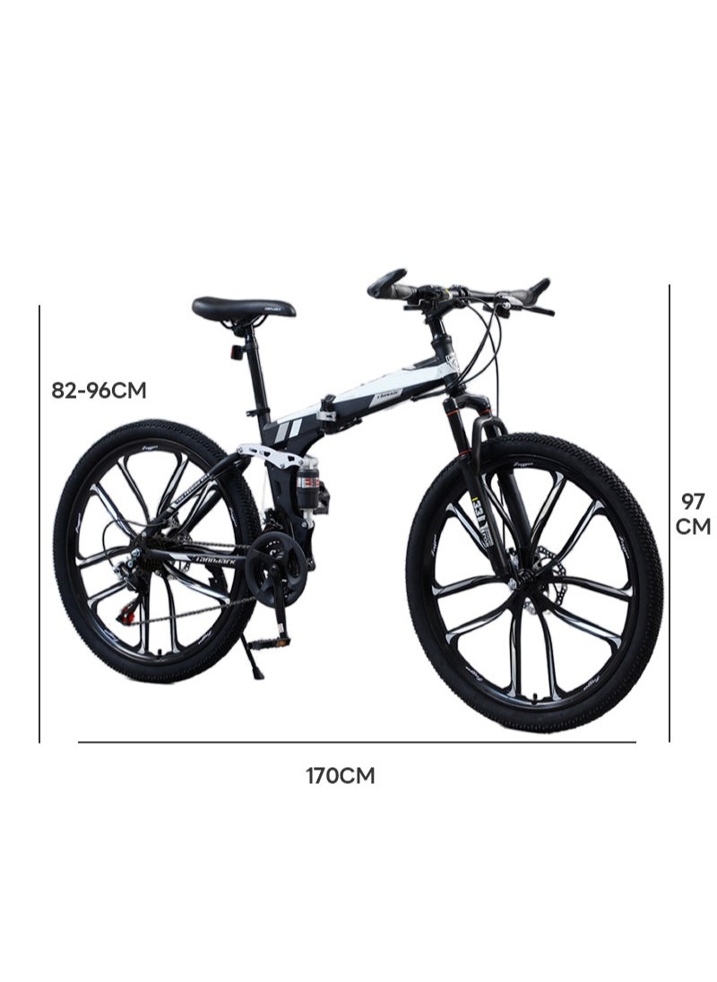 ETG - 26 Inch Folding Mountain Bike, 24 Speed Full Suspension Bicycle with High-Carbon Steel, Dual Disc Brake Non-Slip Quick Release tire Folding MTB for Adults/Men/Women - Image 1