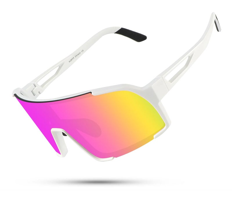 OULAIQI Sports Sunglasses for Men Women,Cycling Glasses UV Protection for Running Softball Baseball Volleyball Hiking (WHITE PINK) - Image 1