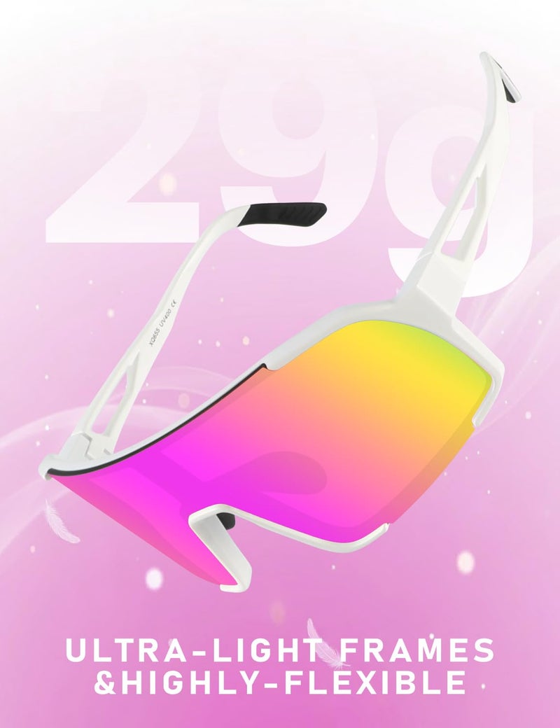 OULAIQI Sports Sunglasses for Men Women,Cycling Glasses UV Protection for Running Softball Baseball Volleyball Hiking (WHITE PINK) - Image 4