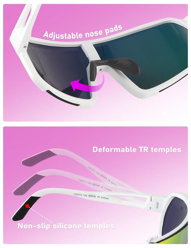 OULAIQI Sports Sunglasses for Men Women,Cycling Glasses UV Protection for Running Softball Baseball Volleyball Hiking (WHITE PINK) - Image 5
