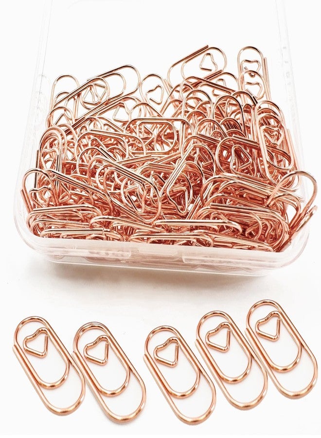 HCwelli 120 PCS Gold Heart Shaped Paper Clips 0.78inch Small Paper Clips Cute Mini Paperclips Invitations Paperclips Decorative Paper Clips for Office School Home Desk Organizers (Rose Gold) - Image 1