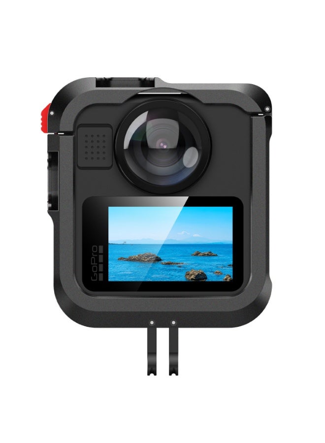 Protective Cage for GoPro Max 2, Aluminum Alloy Quick-Release Frame with Dual Cold Shoe Mount & Lens Cover, Compatible with Tripod/Selfie Stick - Image 3