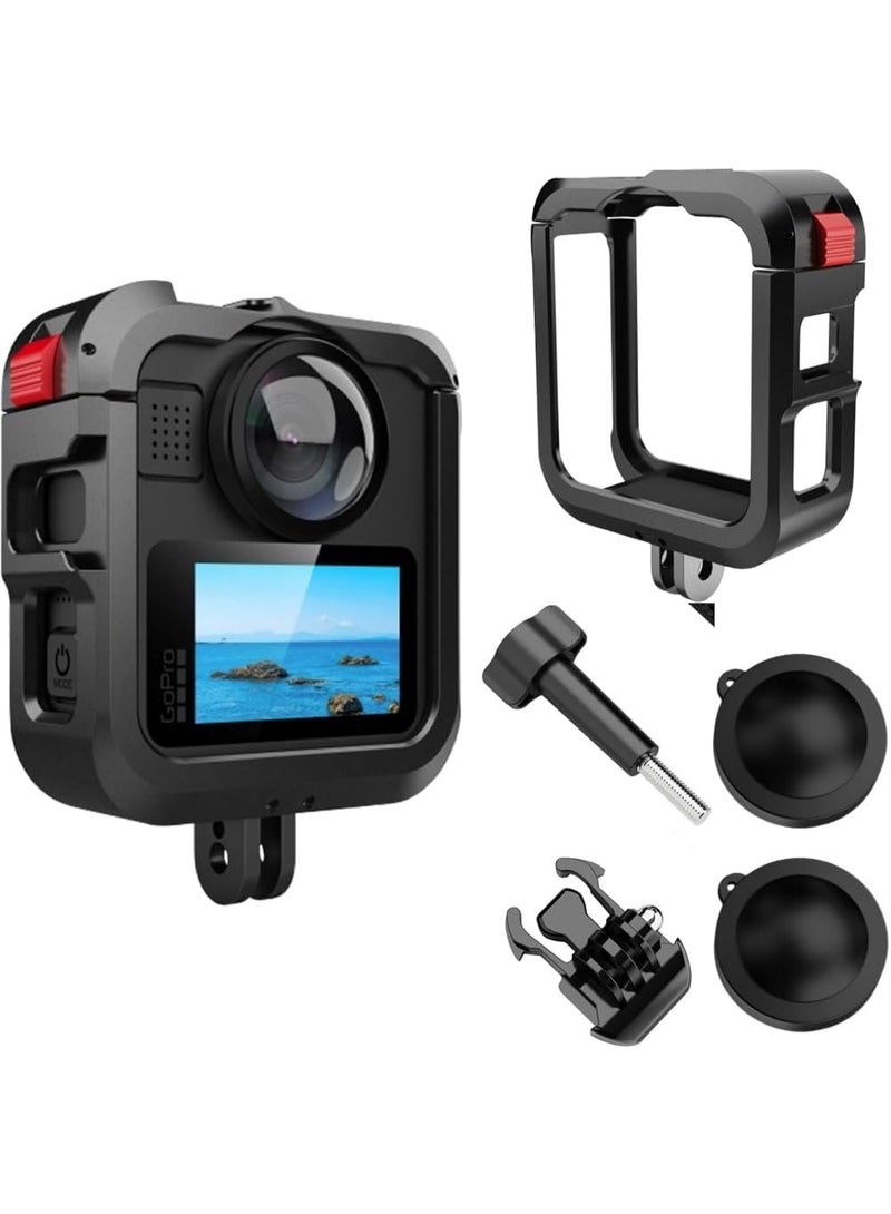 Protective Cage for GoPro Max 2, Aluminum Alloy Quick-Release Frame with Dual Cold Shoe Mount & Lens Cover, Compatible with Tripod/Selfie Stick - Image 1