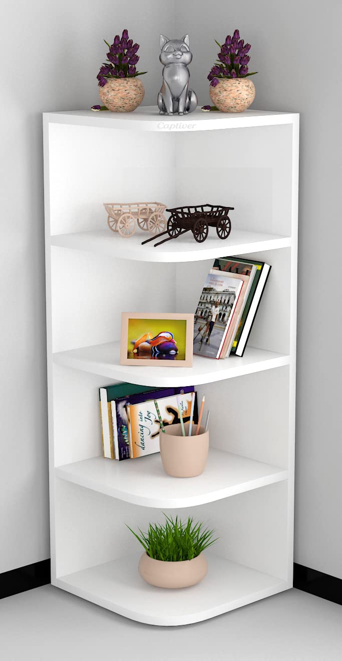 Captiver Captiver Eden Big Engineered Wood Floor Corner Standing Shelf Racks Shelves 33X33X90 CM White Show Pieces Decorations Decor Furniture Living Room Antique Organiser  - Image 1