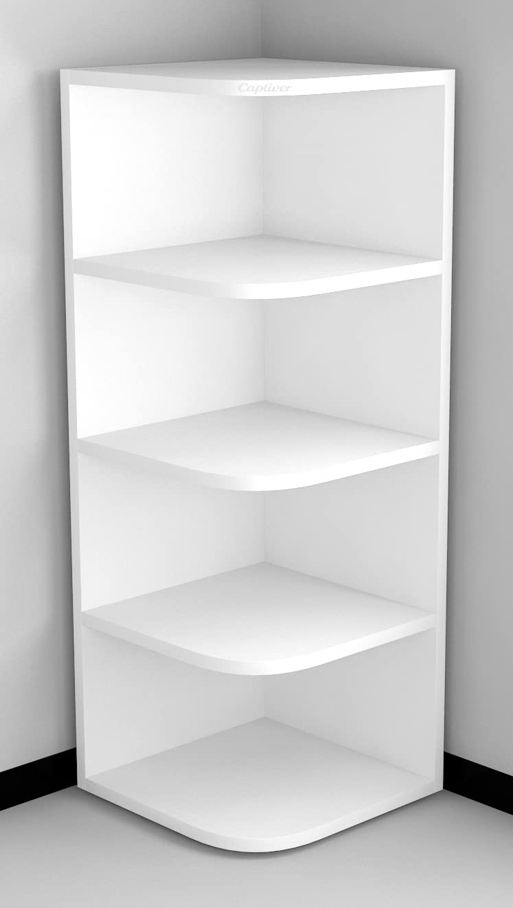 Captiver Captiver Eden Big Engineered Wood Floor Corner Standing Shelf Racks Shelves 33X33X90 CM White Show Pieces Decorations Decor Furniture Living Room Antique Organiser  - Image 5