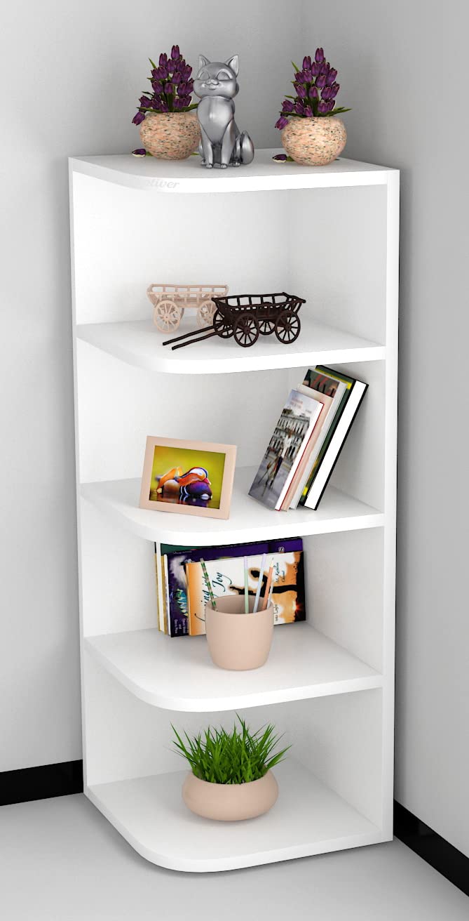 Captiver Captiver Eden Big Engineered Wood Floor Corner Standing Shelf Racks Shelves 33X33X90 CM White Show Pieces Decorations Decor Furniture Living Room Antique Organiser  - Image 3