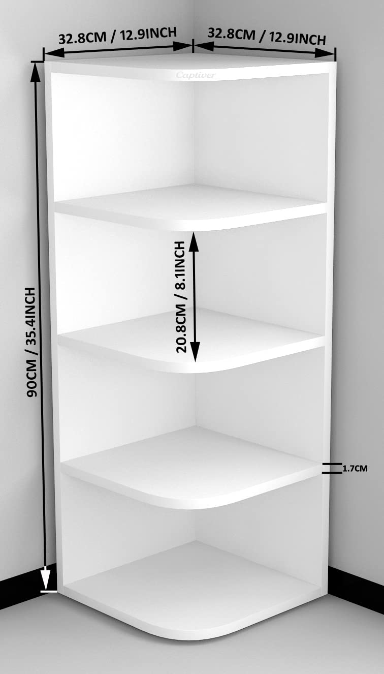Captiver Captiver Eden Big Engineered Wood Floor Corner Standing Shelf Racks Shelves 33X33X90 CM White Show Pieces Decorations Decor Furniture Living Room Antique Organiser  - Image 2