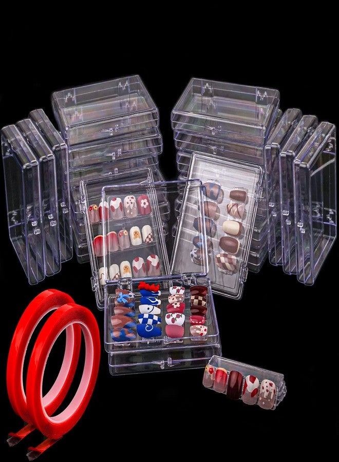 Lokyango Press On Nail Storage Box, 3.9x2.9x0.7 inch Clear Empty Press On Nail Packing Box Artificial Nail Display Organizer Case with Transparent Tape Nail Tips Display Holder (Box Only) (24PCS) - Image 1