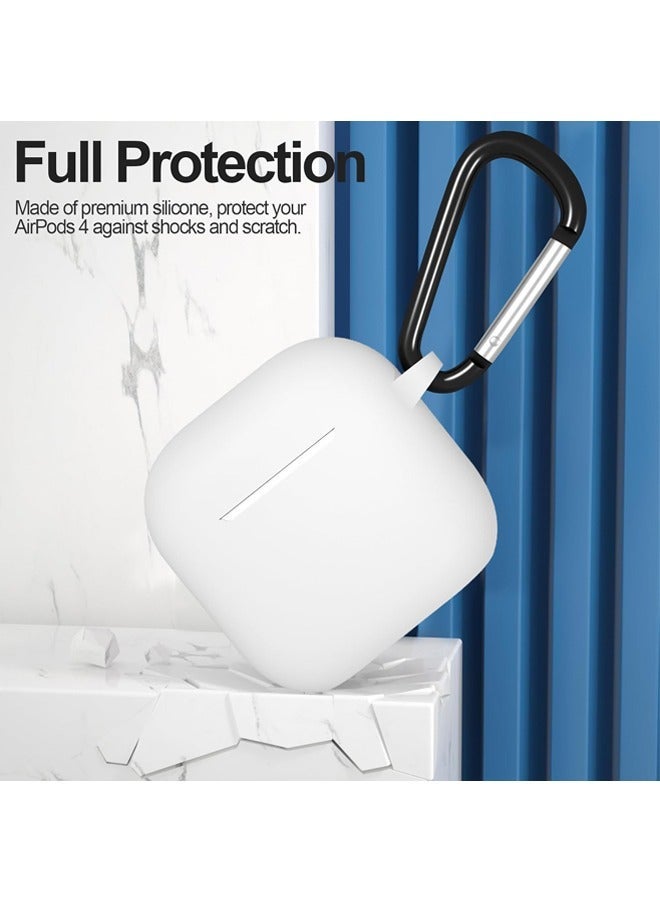 GRKC AirPods 4 Compatible Case, Silicone Protective Skin with Keychain Design, Compatible with Apple AirPods 4th Generation (2024), Front LED Visible, White - Image 3