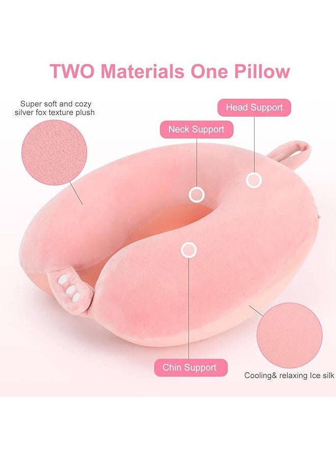 Arabest Travel Neck Pillow, Best Memory Foam Airplane Pillow for Head Support Soft Adjustable Pillow for Plane, Car & Home Recliner Use (Pink)  - Image 2