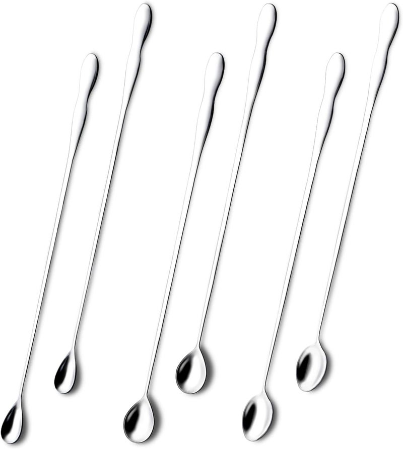 VYNFLICK Iced Tea Spoons Long Handle: 6 Pcs Stainless Steel Coffee Ice Cream Teaspoons 12.6 Inch Cocktail Mixing Stirrers Dessert Spoons - Image 1