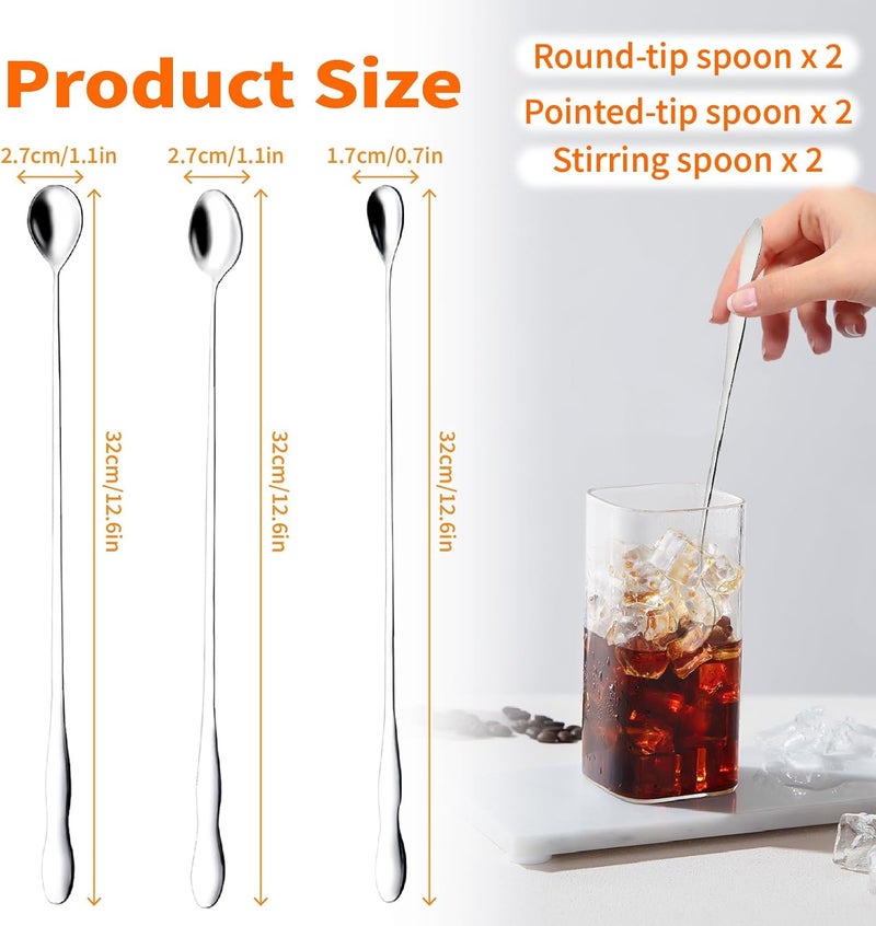 VYNFLICK Iced Tea Spoons Long Handle: 6 Pcs Stainless Steel Coffee Ice Cream Teaspoons 12.6 Inch Cocktail Mixing Stirrers Dessert Spoons - Image 2