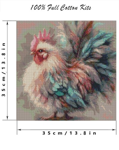 Mrnsiet Chicken Counted Cross Stitch Kits for Adults, Colorful Rooster Stamped Cross Stitch Kits for Beginners, Needlepoint Cross-Stitch Patterns Embroidery Kits Arts and Crafts for Home Decor 14×14Inch - Image 3