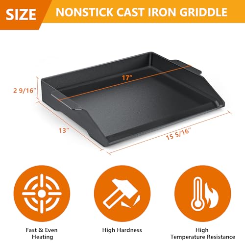 FlameDuty Universal Cast Iron Griddle 17" X 13",Stove Top Griddle for Gas Grills,Fire Pits,And Ovens,Nonstick Coating Teppanyaki Grill Pan for Stove Top With Extra High Sidewalls for Outdoor Cooking - Image 2