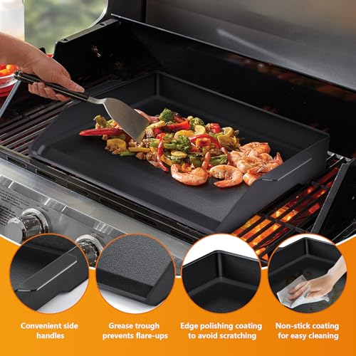 FlameDuty Universal Cast Iron Griddle 17" X 13",Stove Top Griddle for Gas Grills,Fire Pits,And Ovens,Nonstick Coating Teppanyaki Grill Pan for Stove Top With Extra High Sidewalls for Outdoor Cooking - Image 4